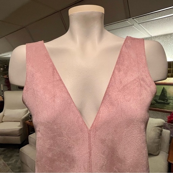 ZARA Basic M Barbie Pink Dusty Rose Faux Suede V-Neck‎ Mini Jumper Shift Dress - Picture 11 of 12